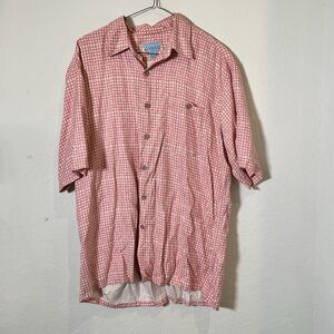 Island green Shirt Mens Large Pink Pattern 100% Silk Button up Vintage